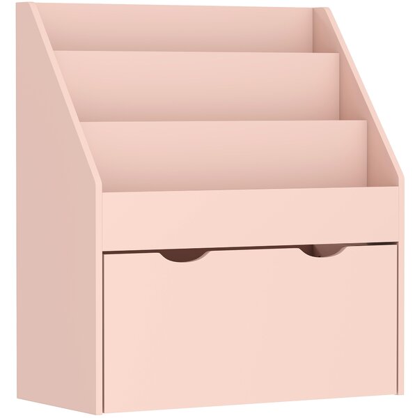 AIYAPLAY Bookcase for Kids with Shelves, Drawer, Bookcase for Bedroom, Playroom, Pink