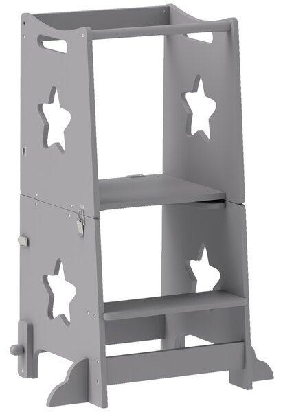 AIYAPLAY 2-in-1 Toddler Step Stool with Safety Rail for Kitchen, Bathroom, Grey