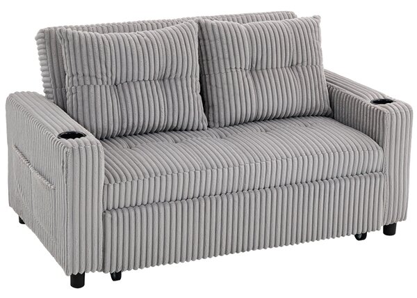 HOMCOM 2 Seater Click Clack Sofa Bed with Pull Out Design, Corduroy Upholstery, Light Grey Aosom UK