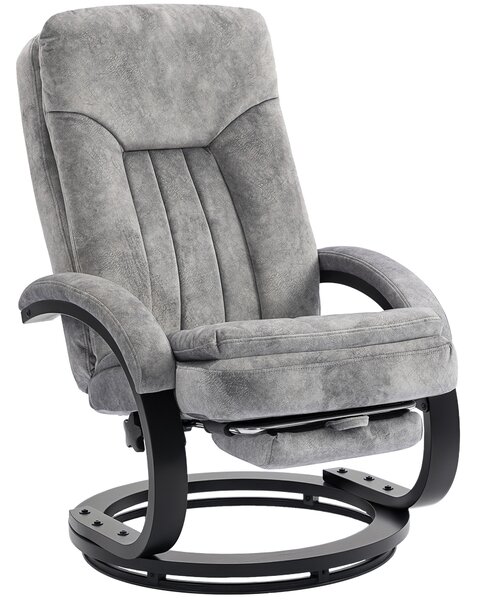 HOMCOM Swivel Recliner Chair with Footrest, Manual Recliner Armchair with Wooden Base, Plush Velvet Upholstered Reclining Chair for Living Room, Bedroom, Office, Grey