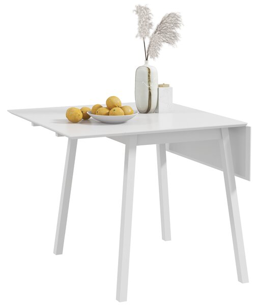 HOMCOM Solid Wood Folding Dining Table, Drop Leaf Table for 2-4 People, Rectangle Kitchen Table for Small Space, White