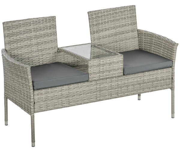 Outsunny Two-Seat Rattan Chair, with Middle Table - Mixed Grey Aosom UK
