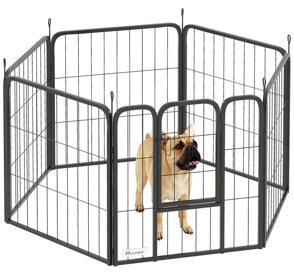 PawHut 6 Panels Heavy Duty Dog Playpen with Secure Door, for Indoor Outdoor, for Garden, Camping, 60cm High