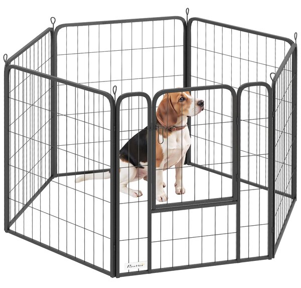 PawHut 6 Panels Heavy Duty Dog Playpen with Secure Door, for Indoor Outdoor, for Garden, Camping, 80cm High