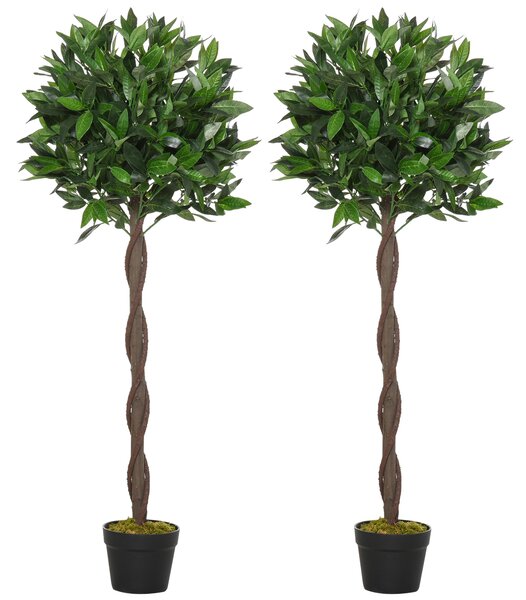 Outsunny Artificial Topiary Bay Laurel Ball Trees, Set of 2, Decorative Plant with Nursery Pot, for Indoor Outdoor Use, 120cm Aosom UK