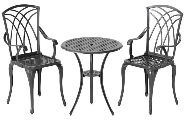 Outsunny Patio Cast Aluminium 3 PCS Bistro Set Coffee Table & 2 Chairs Set Outdoor Garden Furniture Set