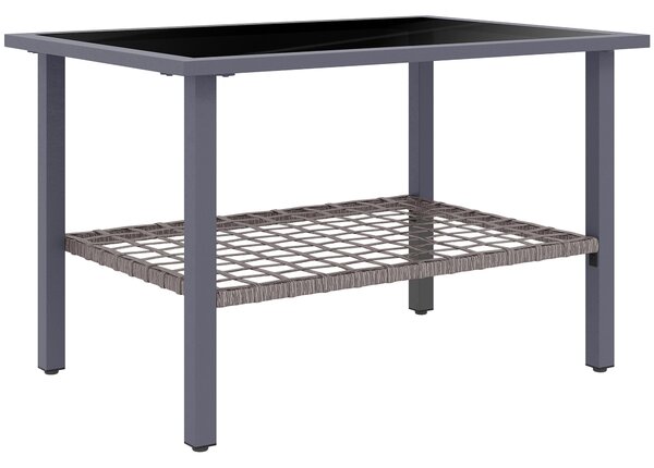 Outsunny Outdoor Rattan Coffee Table with Tempered Glass Top, Storage Shelf, Foot Pads, for Patio, Balcony, Mixed-grey Aosom UK