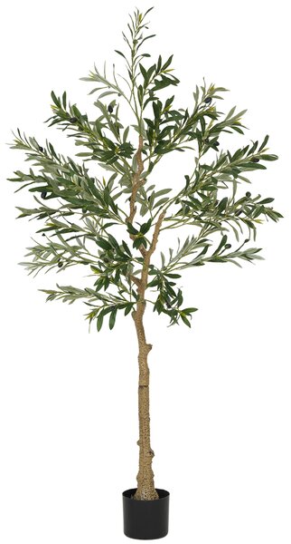 HOMCOM 5ft/ 150cm Decorative Artificial Plant, Silk Olive Tree with 720 Leaves and 32 Olive Fruits in Pot, Fake Plant for Home, Office, Living Room, Indoor Decor