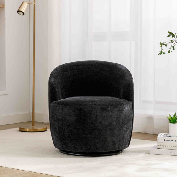 Chenille Fabric Swivel Recliner with Ergonomic Backrest and 360° Swivel, Modern Upholstered Barrel Armchair Club Chair, 64x64x71 cm, Black Aosom UK