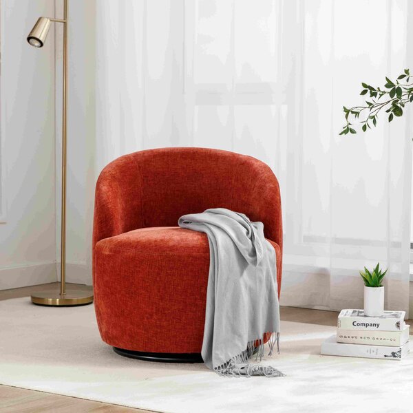 Chenille Fabric Swivel Recliner with Ergonomic Backrest and 360° Swivel, Modern Upholstered Barrel Armchair Club Chair, 64x64x71 cm, Orange Aosom UK