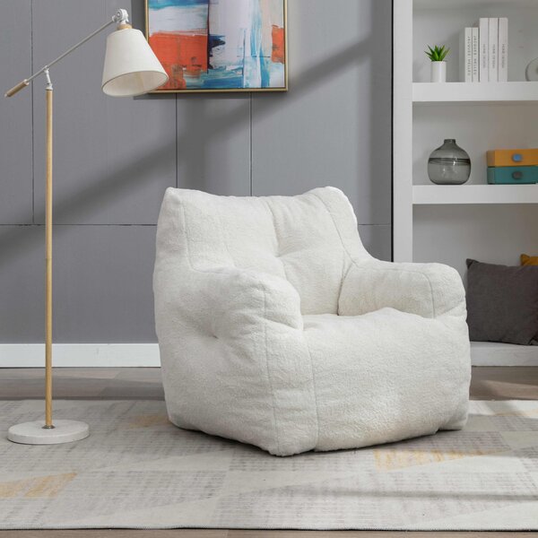 Soft Tufted Foam Kids Chair with Teddy Fabric, Bean Bag Chairs, Comfy Lazy Sofa for Living Room and Bedroom, 100x94x70 cm, White Teddy Aosom UK