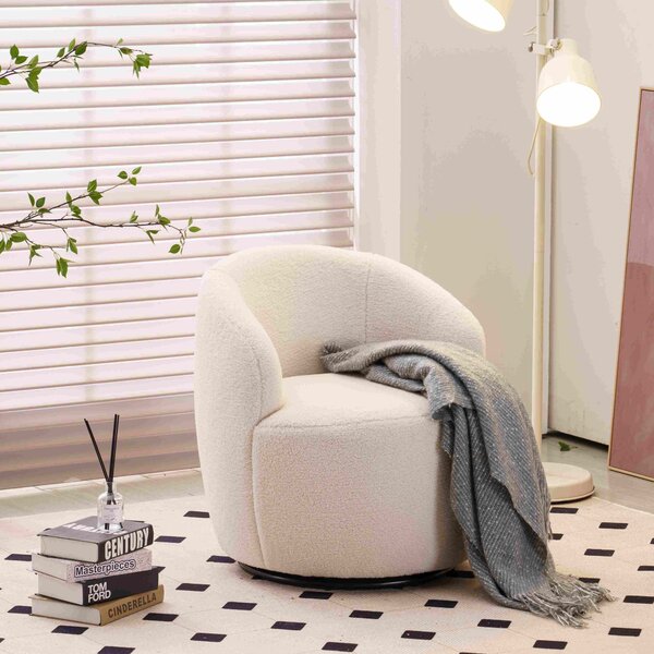 Teddy Fabric Ergonomic Swivel Office Chair with 360° Rotation, Comfy Round Sofa Chair, Reading Room Chair Lounge Chair, 64x64x71 cm, Ivory Aosom UK