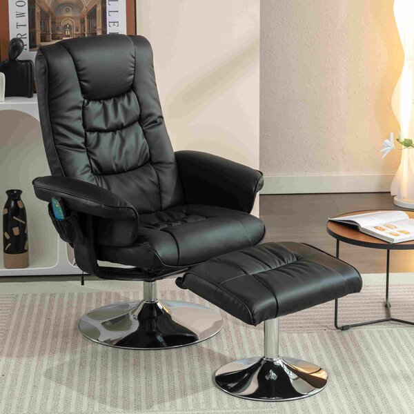 PU Leather Recliner Massage Chair with Ottoman Footstool, 5-Point Massager and Backrest, Adjustable Swivel Base, 79x79x106 cm, Black Aosom UK