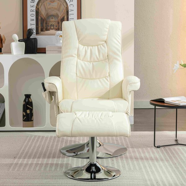 PU Leather Recliner Massage Chair with Ottoman Footstool, 5-Point Massager and Backrest, Adjustable Swivel Base, 79x79x106 cm, Beige Aosom UK