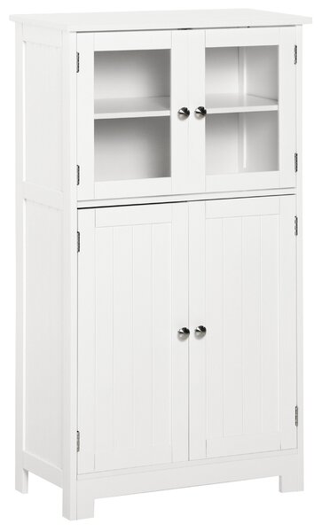 Kleankin Bathroom Floor Storage Cabinet w/ Tempered Glass Doors & Adjustable Shelf, Free Standing Organizer for Living Room Entryway, White Aosom UK