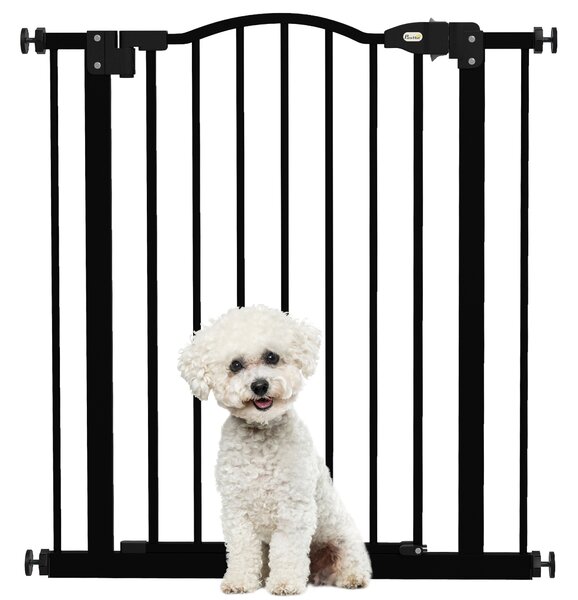 PawHut Metal 74-80cm Adjustable Pet Gate Safety Barrier w/ Auto-Close Door Black Aosom UK