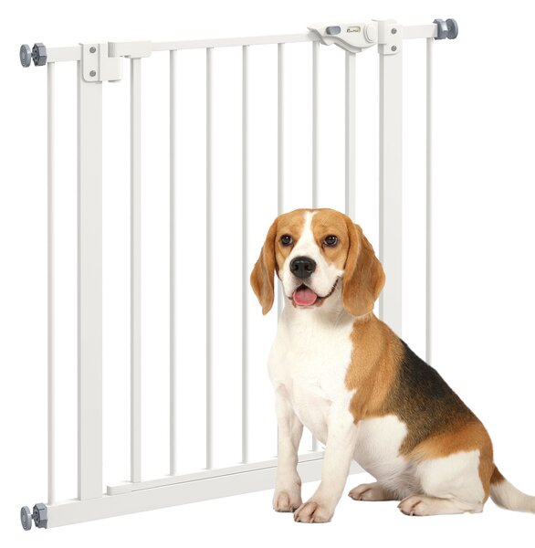 PawHut Adjustable Pet Gate: Metal Safety Barrier for Dogs, 74-80cm Width, Easy Installation, White Aosom UK