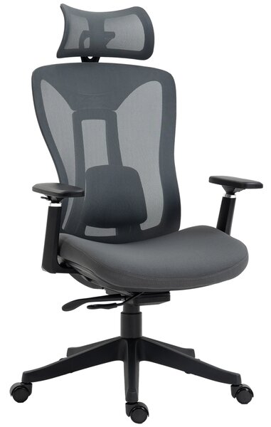 Vinsetto Mesh Office Chair, Ergonomic Desk Chair with Adjustable Headrest, Lumbar Support, 3D Armrest, Sliding Seat, Swivel Wheels, Grey Aosom UK