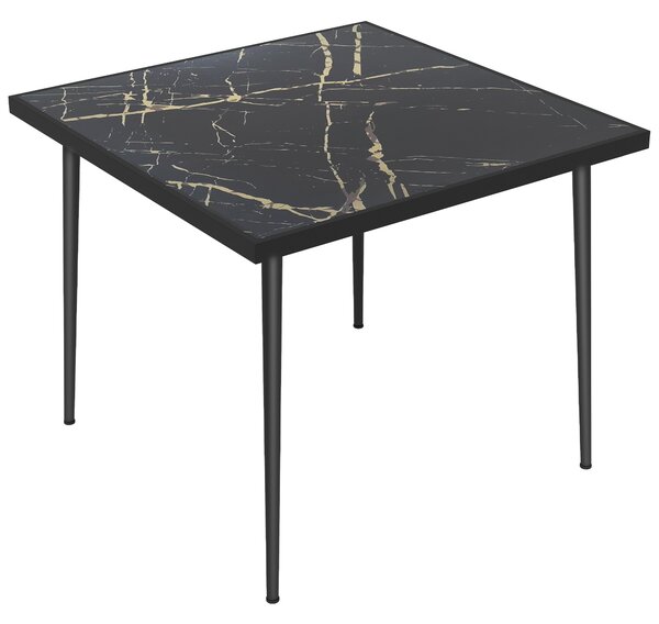 Outsunny Outdoor Dining Table for Four, Square with Marble Effect Tempered Glass Top, Steel Frame, Black