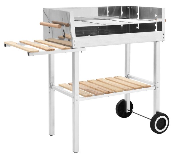 XXL Trolley Charcoal BBQ Grill Stainless Steel with 2 Shelves