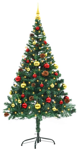 Artificial Pre-lit Christmas Tree with Baubles Green 150 cm