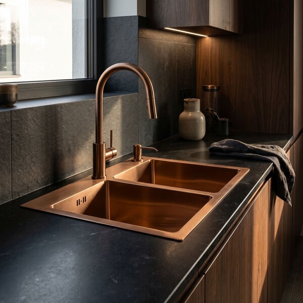 Stainless steel sink Toby BRUSH COPPER