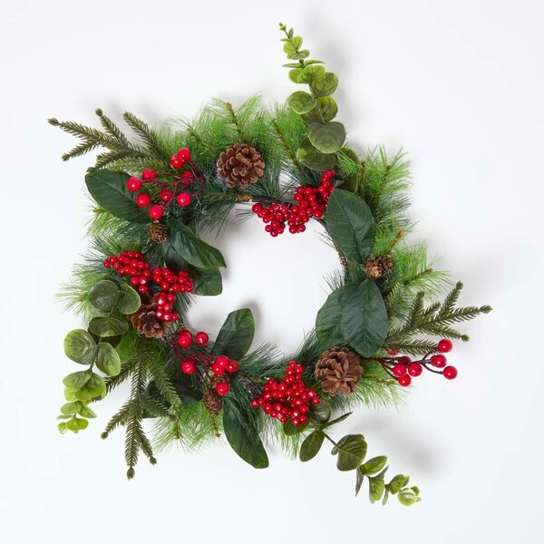 Homescapes Artificial Winter Woodland and Eucalyptus Wreath