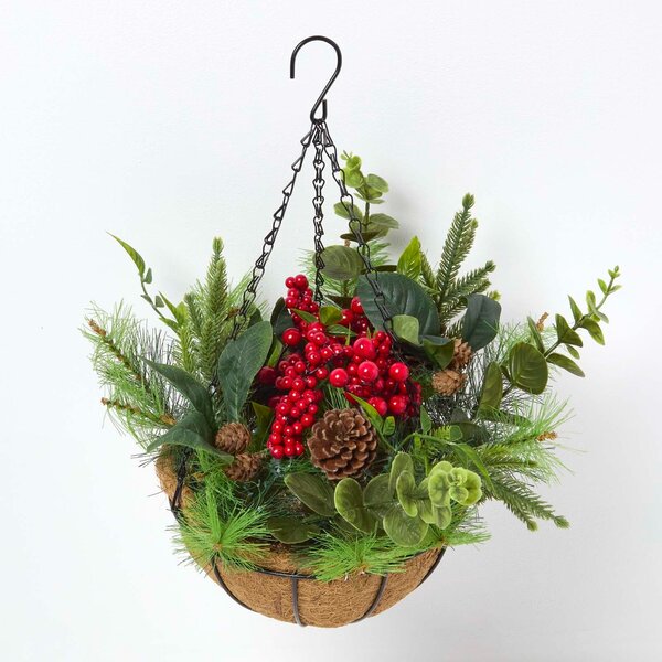 Homescapes Artificial Winter Woodland and Eucalyptus Hanging Basket