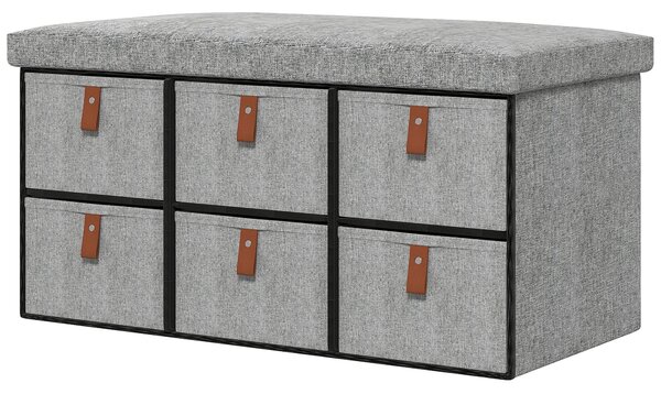 HOMCOM Shoe Bench with Seat, Shoe Storage Bench with Cushion and 6 Fabric Drawers for Entryway, Hallway, Living Room, Bedroom, Light Grey
