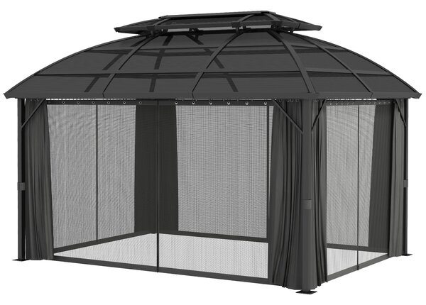 Outsunny 4 x 3m Aluminium Frame Hard Gazebo, with Accessories - Black