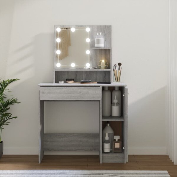 Dressing Table with LED Grey Sonoma 86.5x35x136 cm