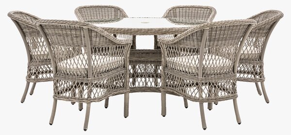 Lingerer 6 Seater Round Dining Set in Stone