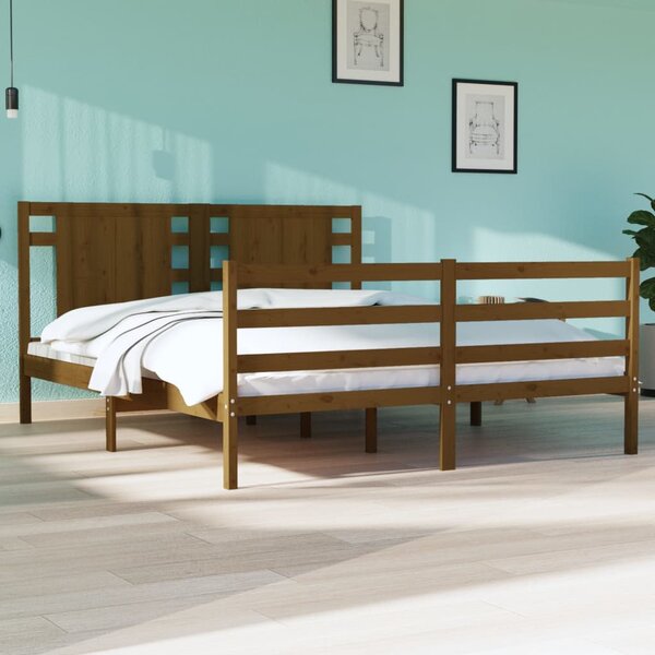 Bed Frame Honey Brown Solid Wood Pine 150x200 cm King Size