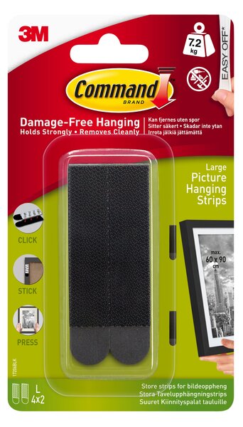 Set of 4 Large Command Picture Hanging Strips Black
