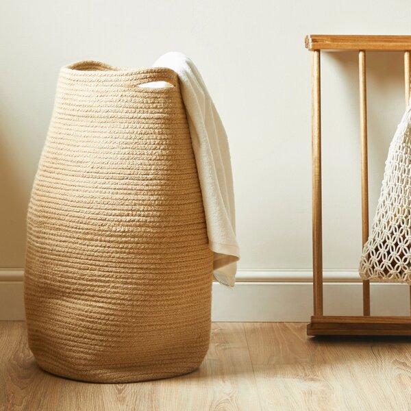 Cotton Jute Natural Laundry Basket Natural (Brown)