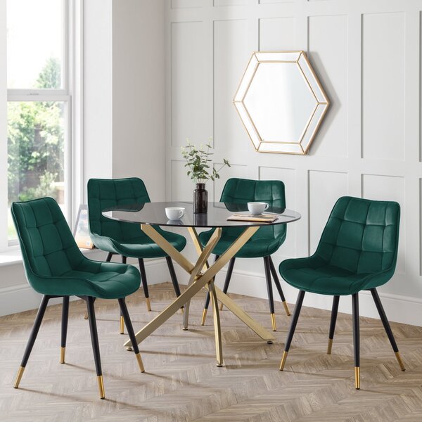Montero Round Glass Dining Set with 4 Hadid Chairs Green