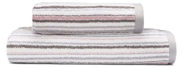 Heavenly Hummingbird Blush Stripe Towel White and Pink