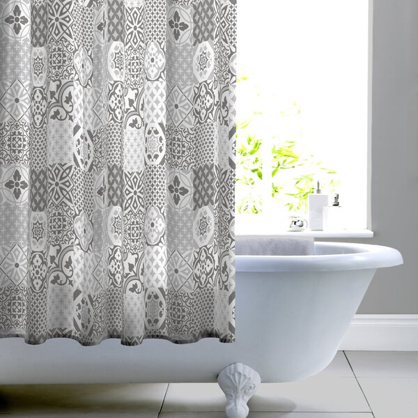Geo Tile Grey Shower Curtain Grey and White