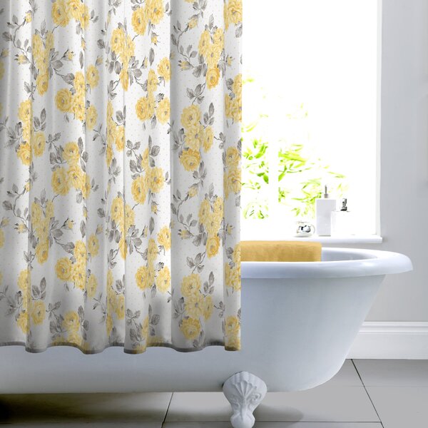 Ashbourne Ochre Floral Shower Curtain Grey, White and Yellow