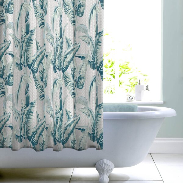 Banana Leaf Shower Curtain Green and White