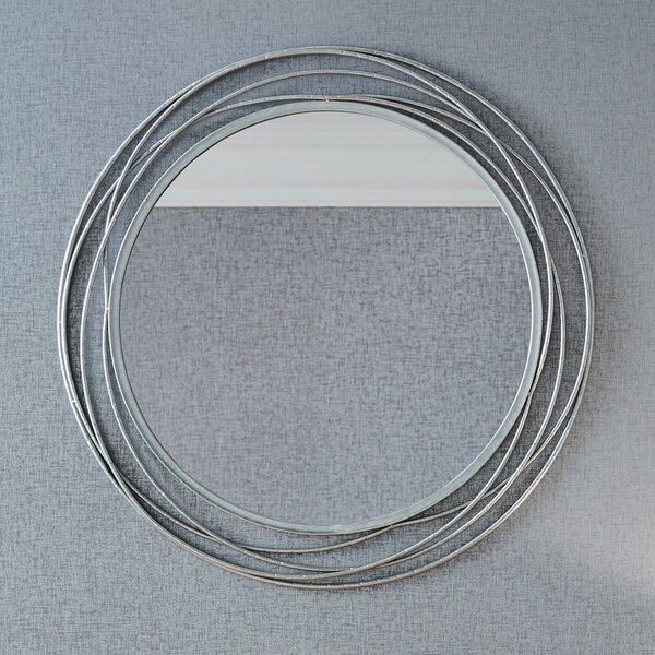 Metal Swirl Round Wall Mirror, 90cm Silver