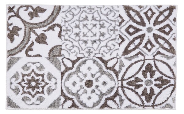 Geo Tile Grey Bath Mat Grey, Brown and White