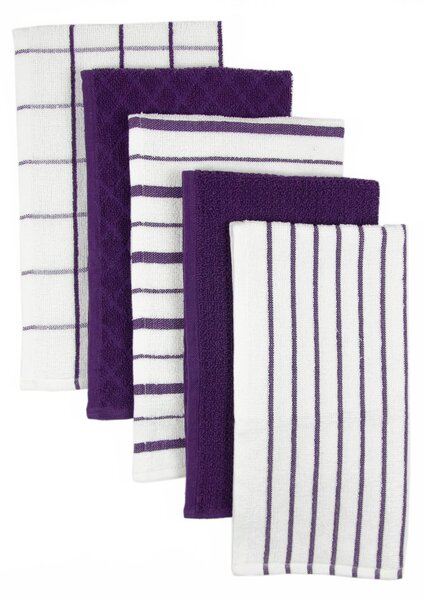 Terry Set of 5 Tea Towels Violet (Purple)