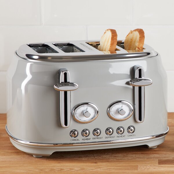 Retro 4 Slice Grey Toaster Grey and Silver