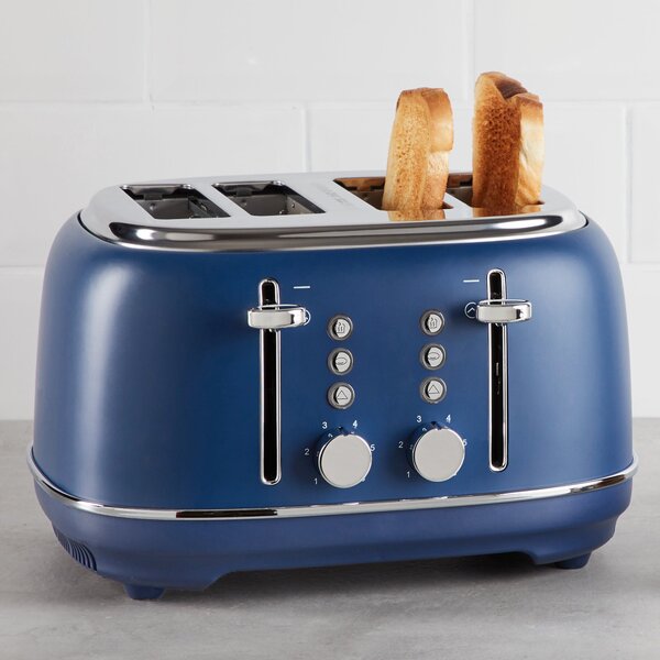 Coastal Navy Blue 4 Slice Toaster Blue and Silver