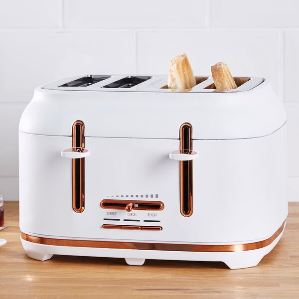 Dunelm 4 Slice Matt White & Copper Toaster White