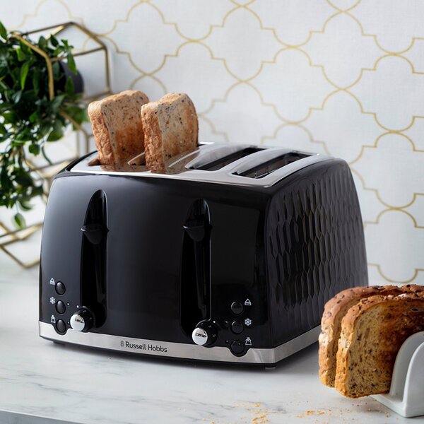 Russell Hobbs Honeycomb 4 Slice Toaster Black Black