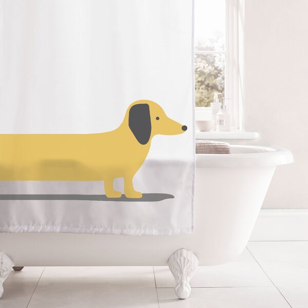 Sausage Dog Shower Curtain Yellow, Grey and White