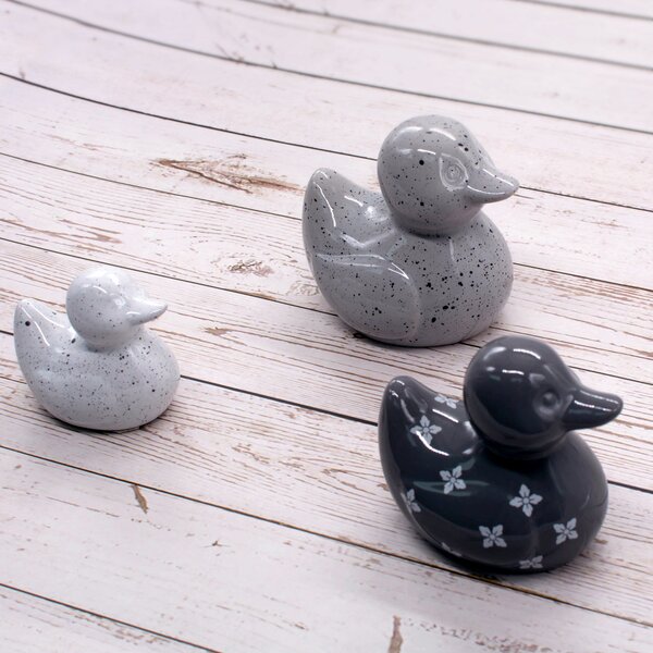 Set of 3 Geo Grey Ceramic Ducks Grey
