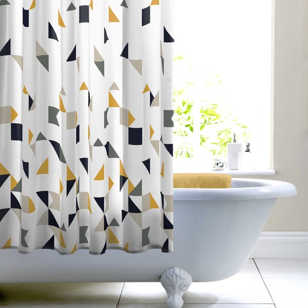 Elements Triangles Shower Curtain White, Black and Yellow